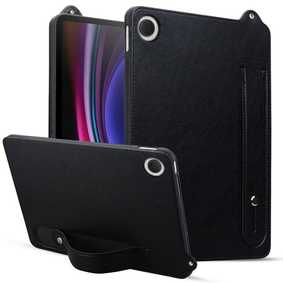 for Samsung Galaxy Tab S9 Plus/S8 Plus/S7 Plus/S7 FE Slim PU Leather Back Case, Classic Business Wristband Shockproof Drop Protective Heavy Duty Protection Cover for Men Women - Black