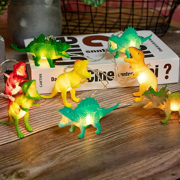 Dinosaurio LED Cadena de luces de dinosaurios para decoración de habitación de niños, lámpara de dinosaurio, suministros para fiestas navideñas, luces de dinosaurios que funcionan con pilas