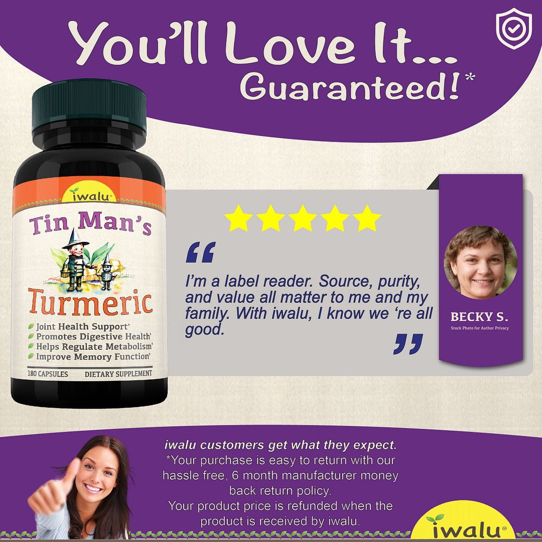 Tin Man's Turmeric | Fast Acting Joint Support Supplement - Glucosamine Chondroitin Supplements MSM Complex - with Boswellia, Quercetin for Joints, Bones, Knees & Mobility - Iwalu USA - 180 Capsules
