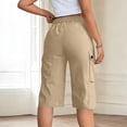 thumbnail image 5 of Women's Cargo Bermuda Shorts with Utility Pockets - Mid-Waist Zipper Fly Casual Capri Pants, Loose Fit Cotton-Blend Walking Shorts for Summer Khaki XXL, 5 of 7