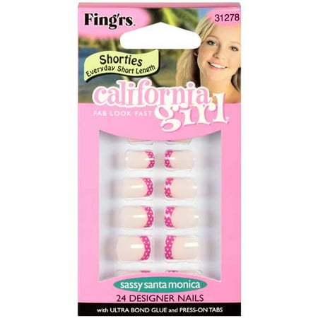 Fing'rs: Shorties California Girl Sassy Santa Monica Designer Nails, 24 ct