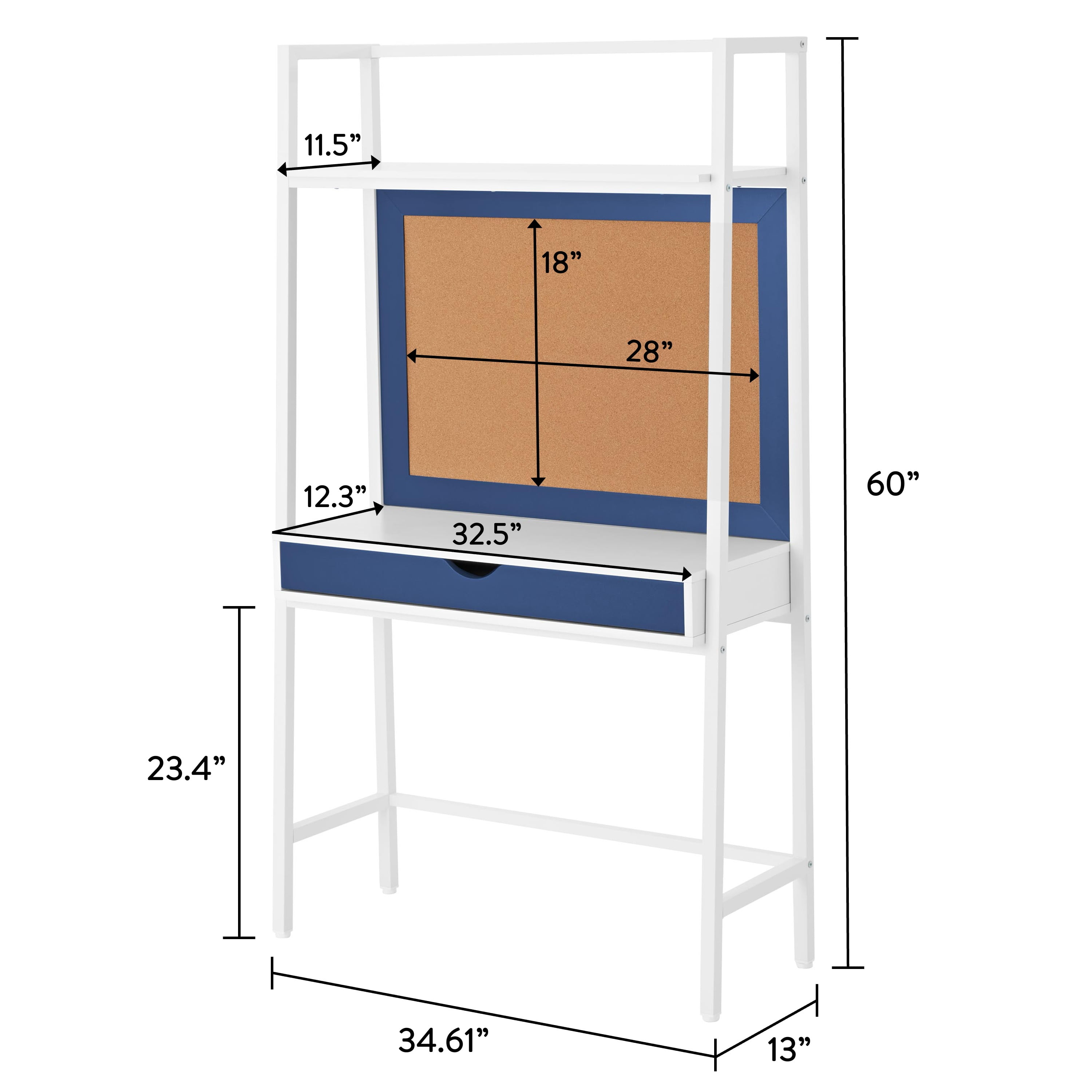 BYO Kids Ladder Desk with Bulletin Board, Navy Blue/White