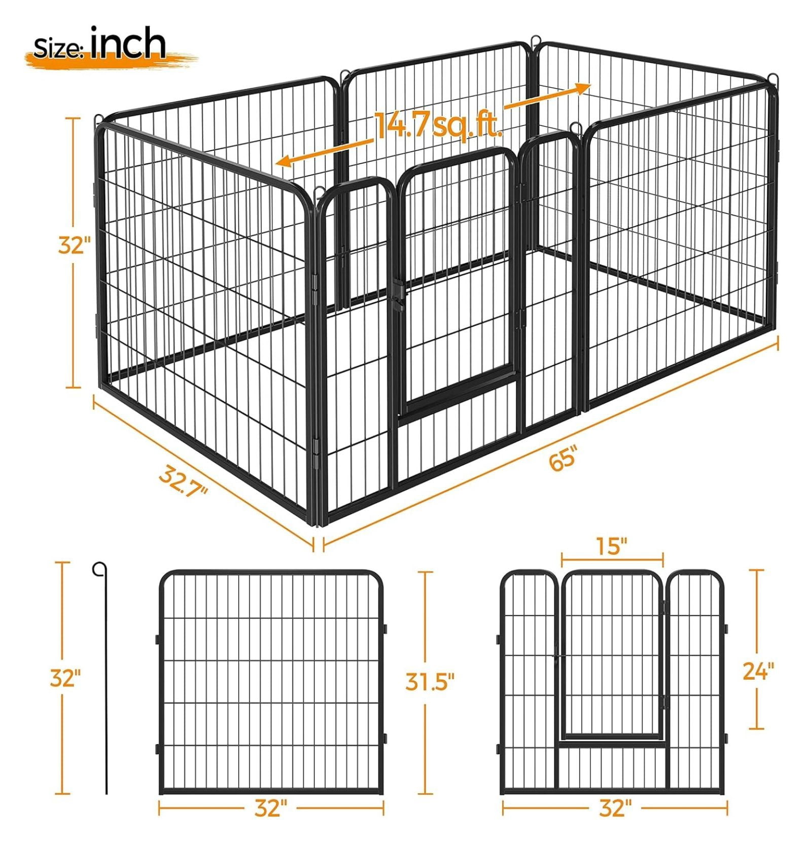 Portable Pet Playpen 32-Inch 6 Panel Heavy Duty Metal Fence Cage for Dog Puppy Cat Rabbit Indoor Outdoor Kennel Black