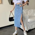 thumbnail image 3 of Luxsy Dress Vintage Design Side Side Open Fork Denim Skirt Female Summer High Waist Hair Skirt, 3 of 5
