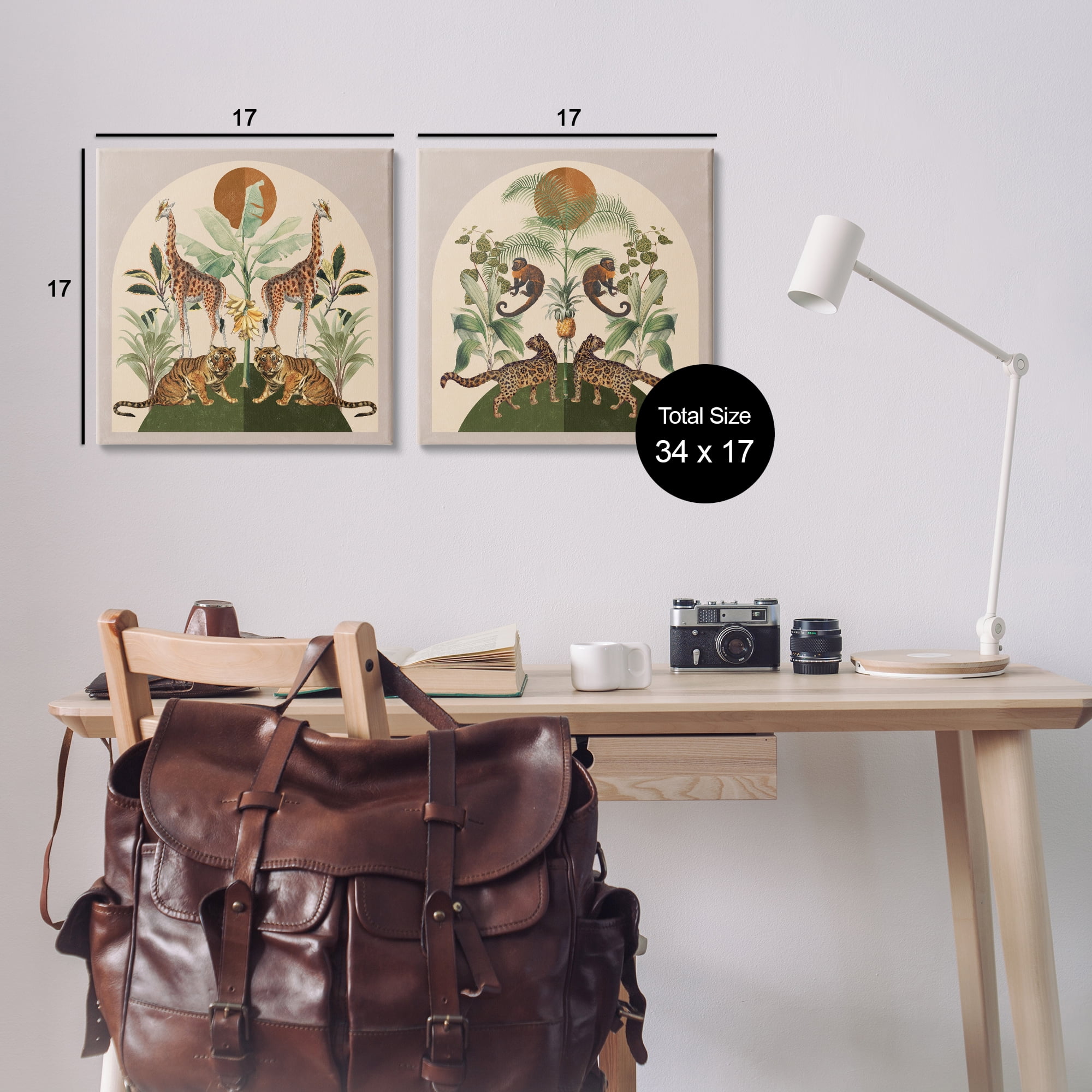 Stupell Industries Jungle Animals Foliage Illustration Animals Painting Wrapped Canvas Art Print Wall Art, 17 x 17, Set of 2