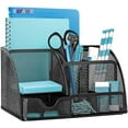 thumbnail image 1 of Mesh Desk Organizer,Desktop Office Supplies Multi-Functional Caddy Pen Holder Stationery with 6 Compartments and 1 Drawer for Office, Home, School, Classroom, 1 of 7