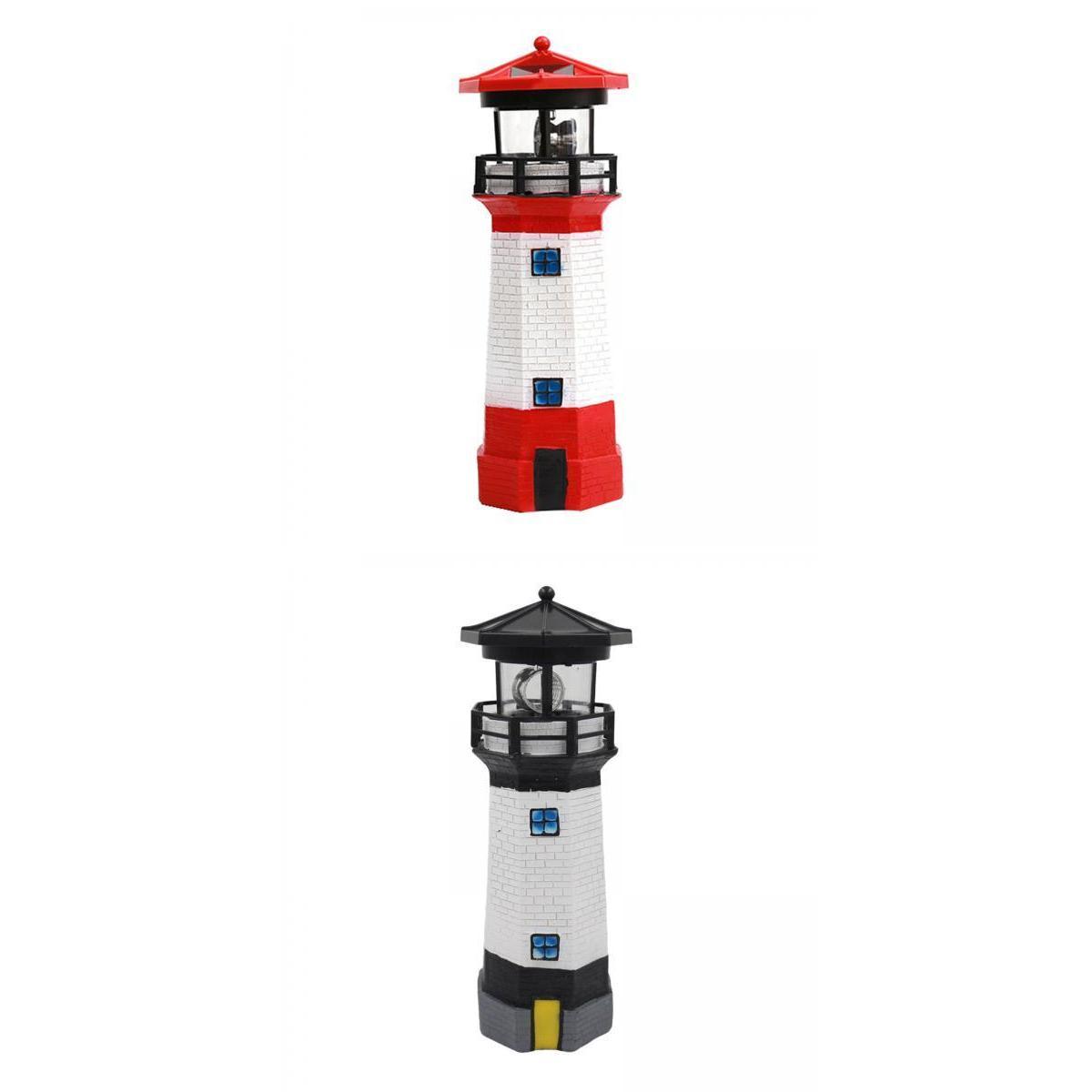 2 Pieces Solar LED Rotating Lighthouse Outdoor Yard Lamp Ornament
