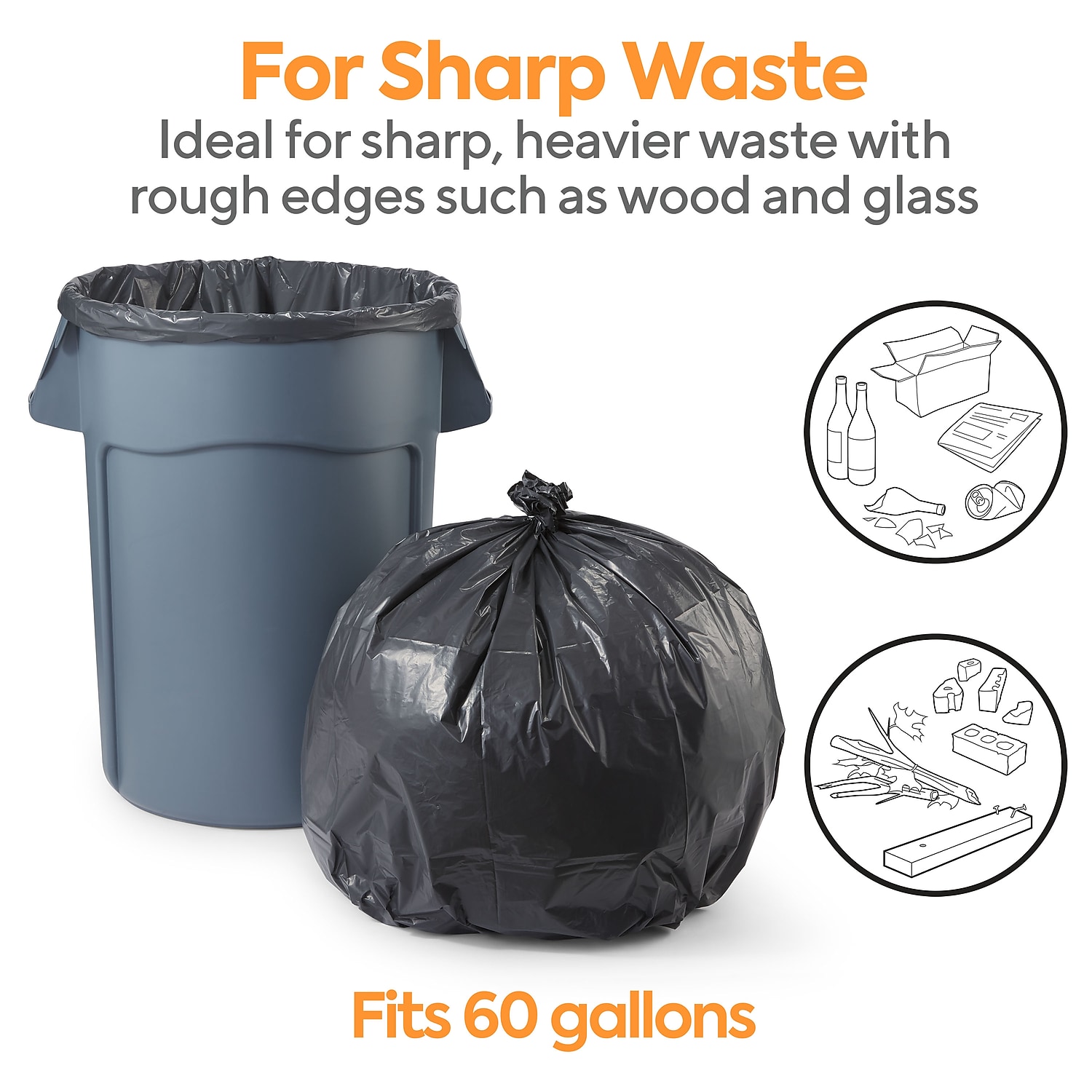 Staples Coastwide Professional 55-60 Gallon Trash Bag 38" x 58" Low Density 1.8 mil Black 100