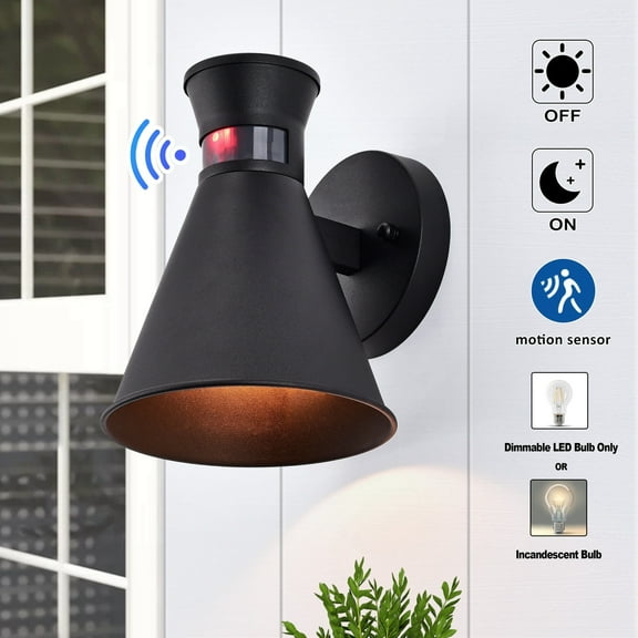 C Cattleya 1-Light Black Motion Sensing Dusk to Dawn Incandescent Hardwired Outdoor Wall Sconce