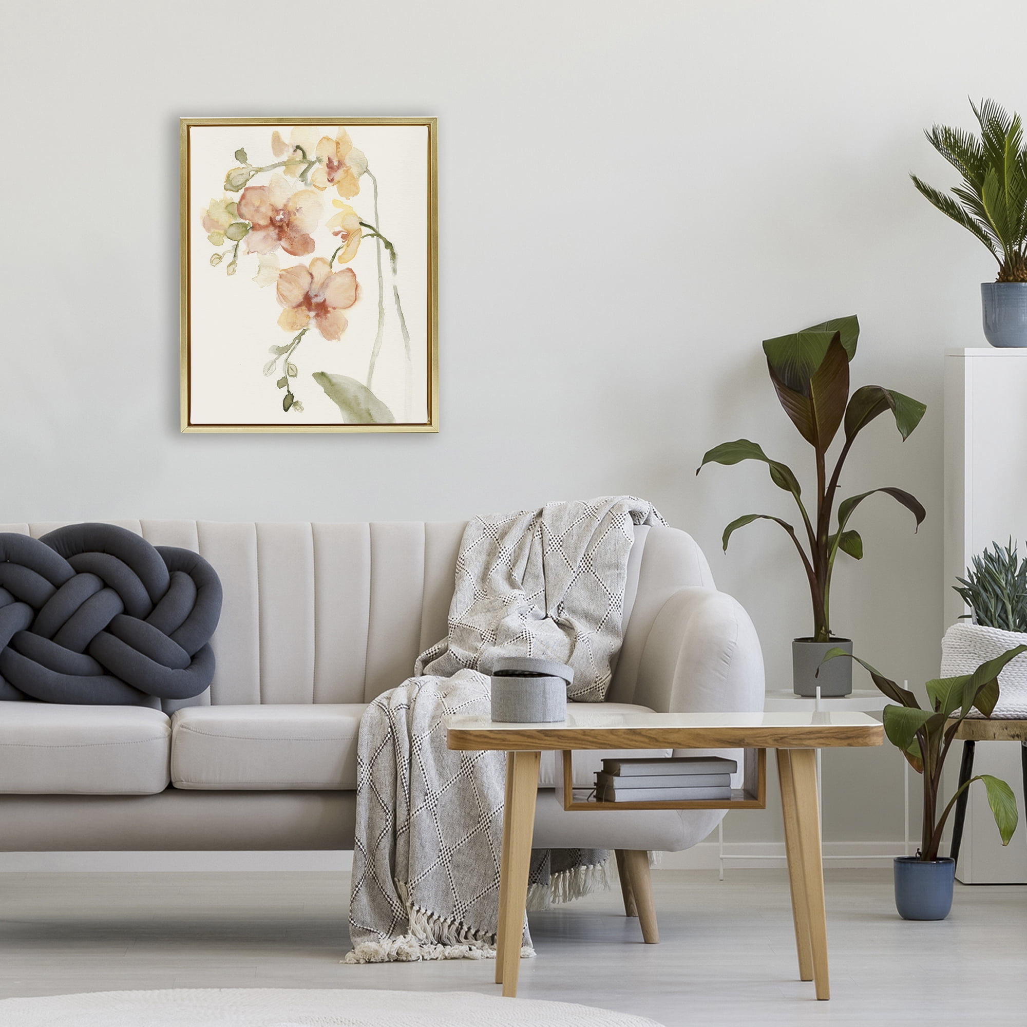 Stupell Industries Peach Orchid in Bloom Gold Framed Floater Canvas Wall Art, design by Victoria Barnes