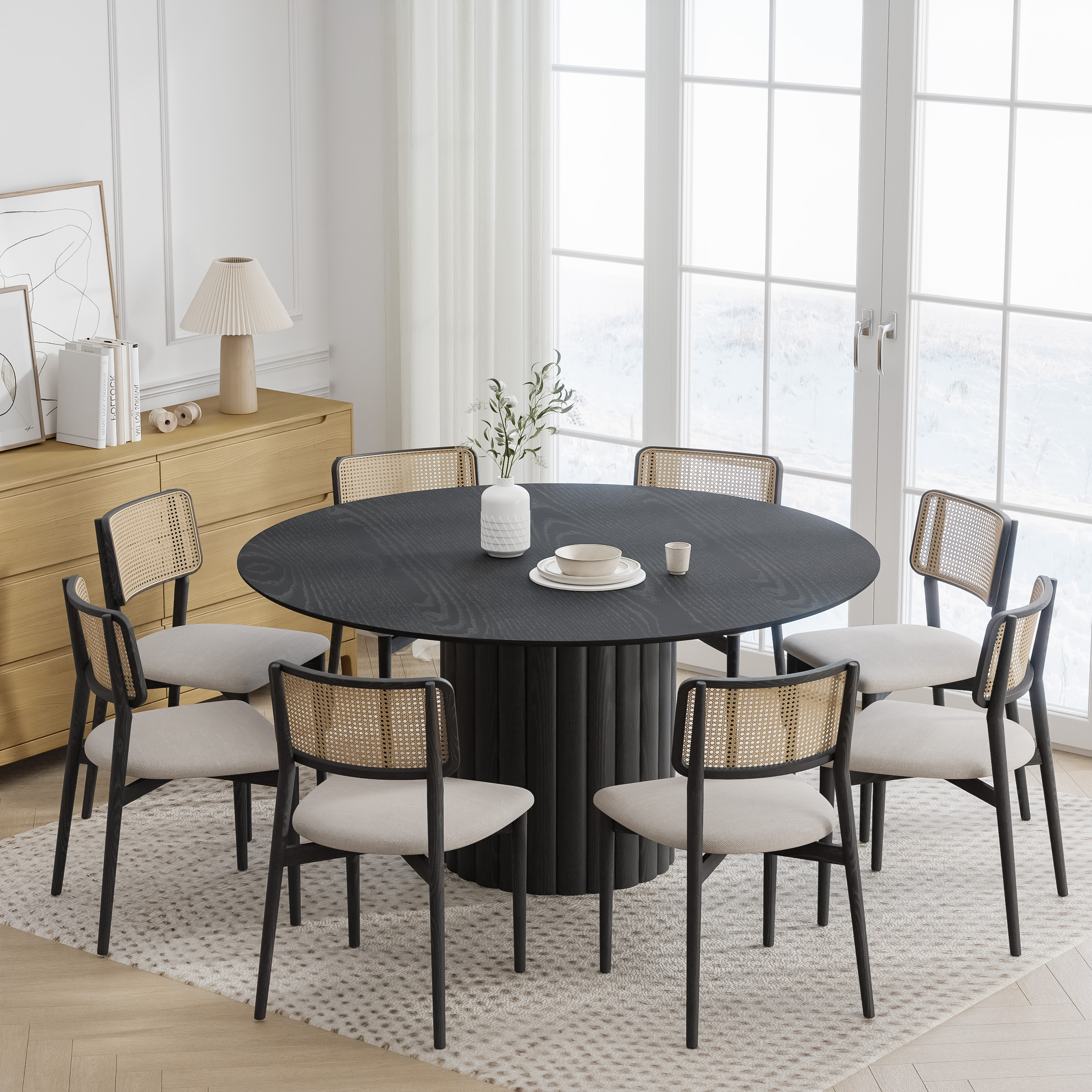 60 in. Soild Wood Black Dining Table Round Kitchen Table