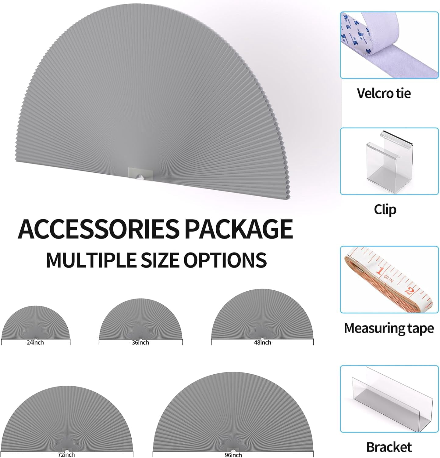 Arch Window Shades Half Circle Blackout Cellular Shades Cordless No Drill Blinds for Windows Half Moon Honeycomb Fabric No Tools Room Darkening Shades Easy Install (1PCS Grey 72" W X 36" H)