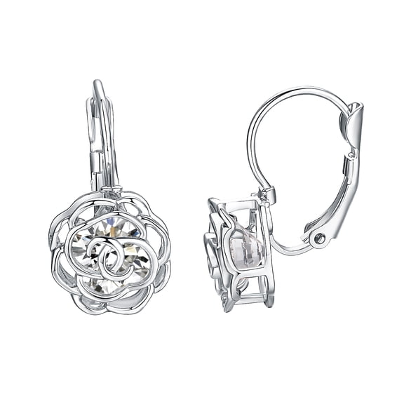 Yoursfs 3D Rose Flower Drop Earrings for Women White Gold Plated Leverback Earrings Pierced Jewelry with CZ