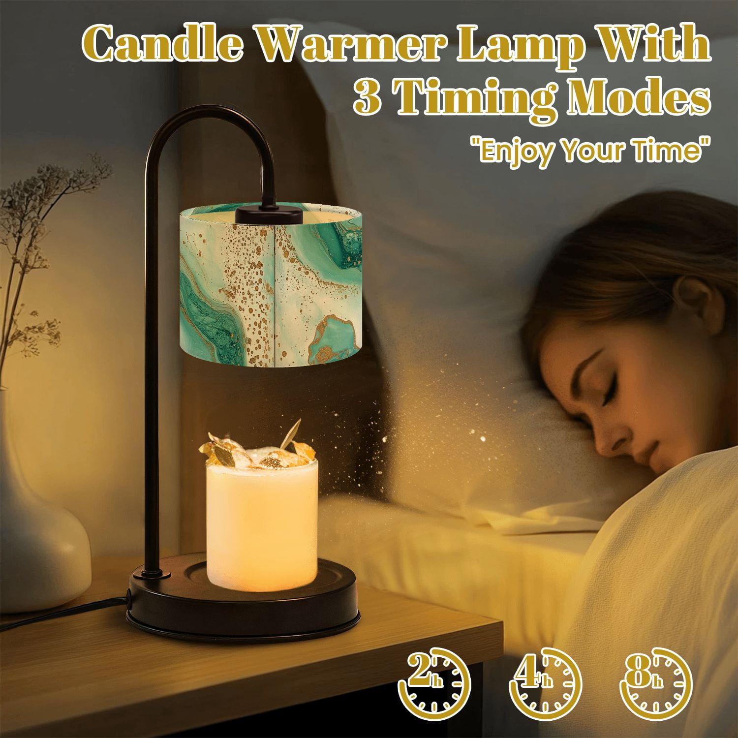 Candle Warmer Lamp with Timer Dimmer Abstract Teal Gold Marble Swirl Fluid Art Turquoise Waves Metallic Candle Lamp Warmer for Jar Candle with 4 Bulbs Gifts for Women House Warming Gifts