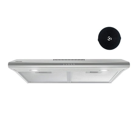 FIREGAS 30 inch Under Cabinet Range Hood with Ducted / Ductless Convertible Slim Kitchen over Stove Vent  3 Speed Exhaust Fan  Reusable Filter  LED Lights in Stainless Steel