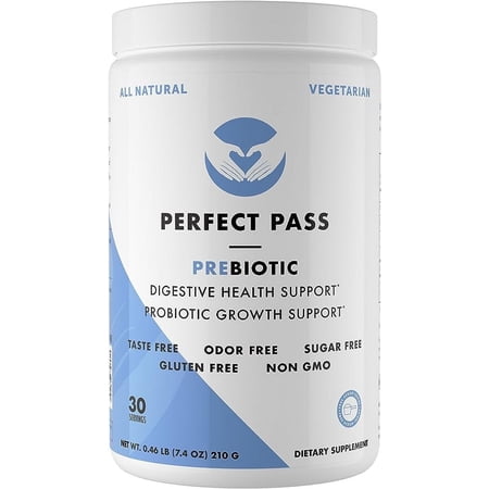 PERFECT PASS Prebiotic fiber PHGG Partially Hydrolyzed Guar Gum 210g Powder - 100% Natural Gluten Free Non GMO - Certified Kosher Vegetarian Sugar Free, Low FODMAP Certified