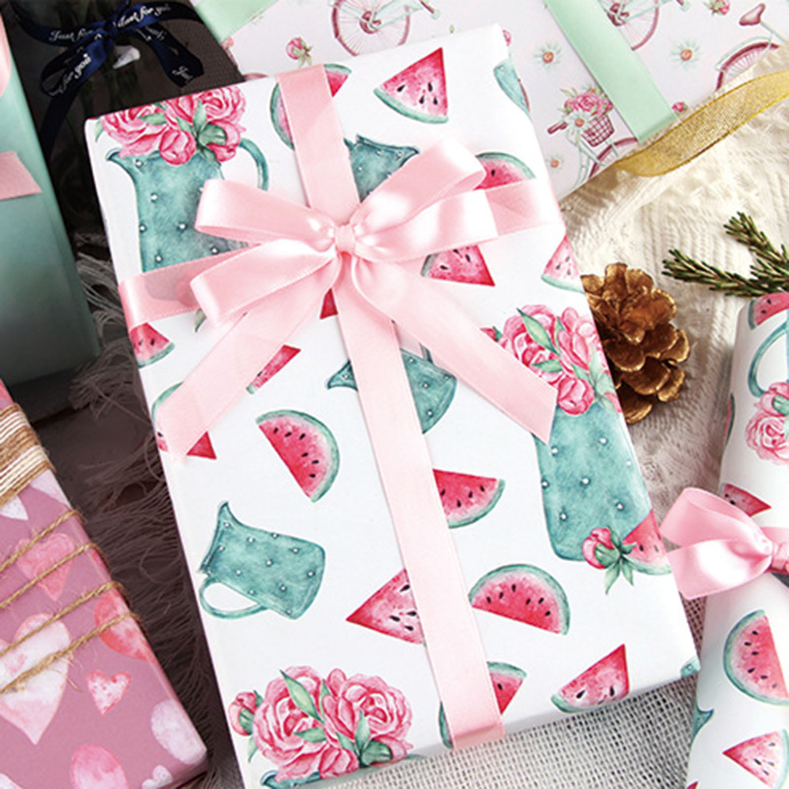 Religious Christmas Wrapping Paper Elegant Gift Wrap Cute Cartoon Print  Pink Colorful Wrapping Paper Holiday Girls Princess Birthday Gift Lip Gloss  Bags with Drawstring Large Gift Wrap Paper Storage 
