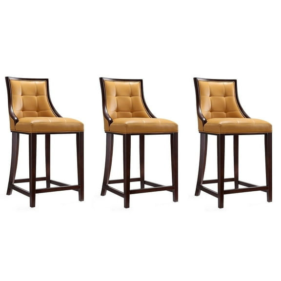 Manhattan Comfort Fifth 26" Faux Leather Counter Stool in Camel (Set of 3)