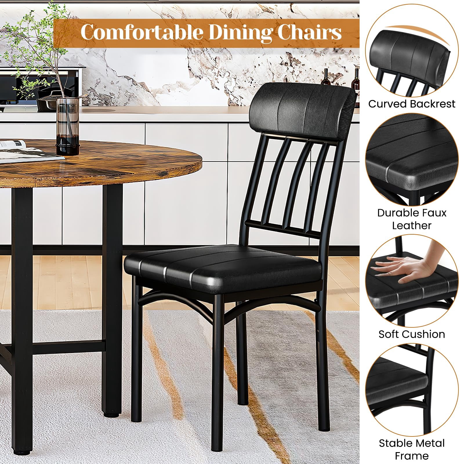 MOOSENG Round Dining Table Set for 4,Faux Marble Circle Dining Table Set with Chairs,Modern Kitchen Table and Chairs Set for 4,Round Dinner Table & Chair Set for Small Space