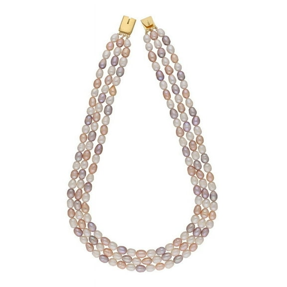 Multi-Color 3 Layered Pearl Necklace Set Includes Stud Earrings For Women