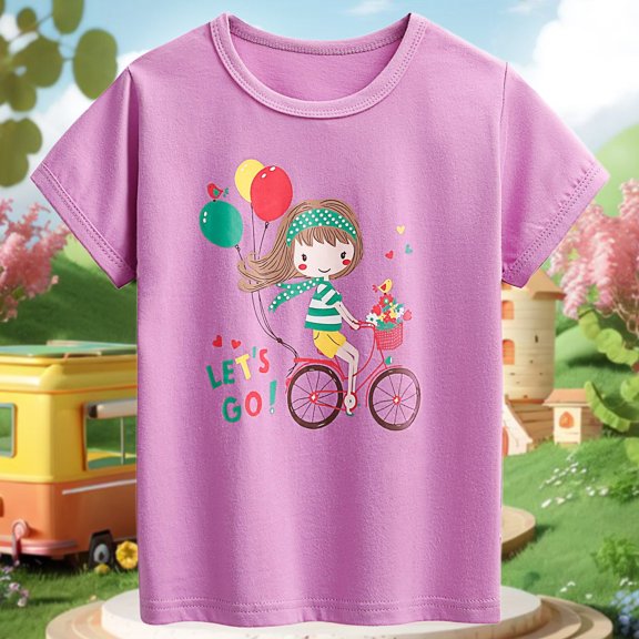 Tops for Girls Cartoon T Shirts Short Sleeve Round Neck Purple Summer Breathable Soft Trendy Tops for Girls Size 18-24 M