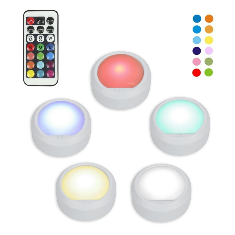 Great Value 5Pack Color Changing LED Puck Lights with Remote and