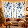 thumbnail image 3 of Blue Floral Diamonds in Open Ivory Columns, Dramatic Boho for Home Decor Lovers, Geometric Wall Art, Housewarming Gift, Tapestry Wall Hanging for Studio and Living Room, 3 of 7