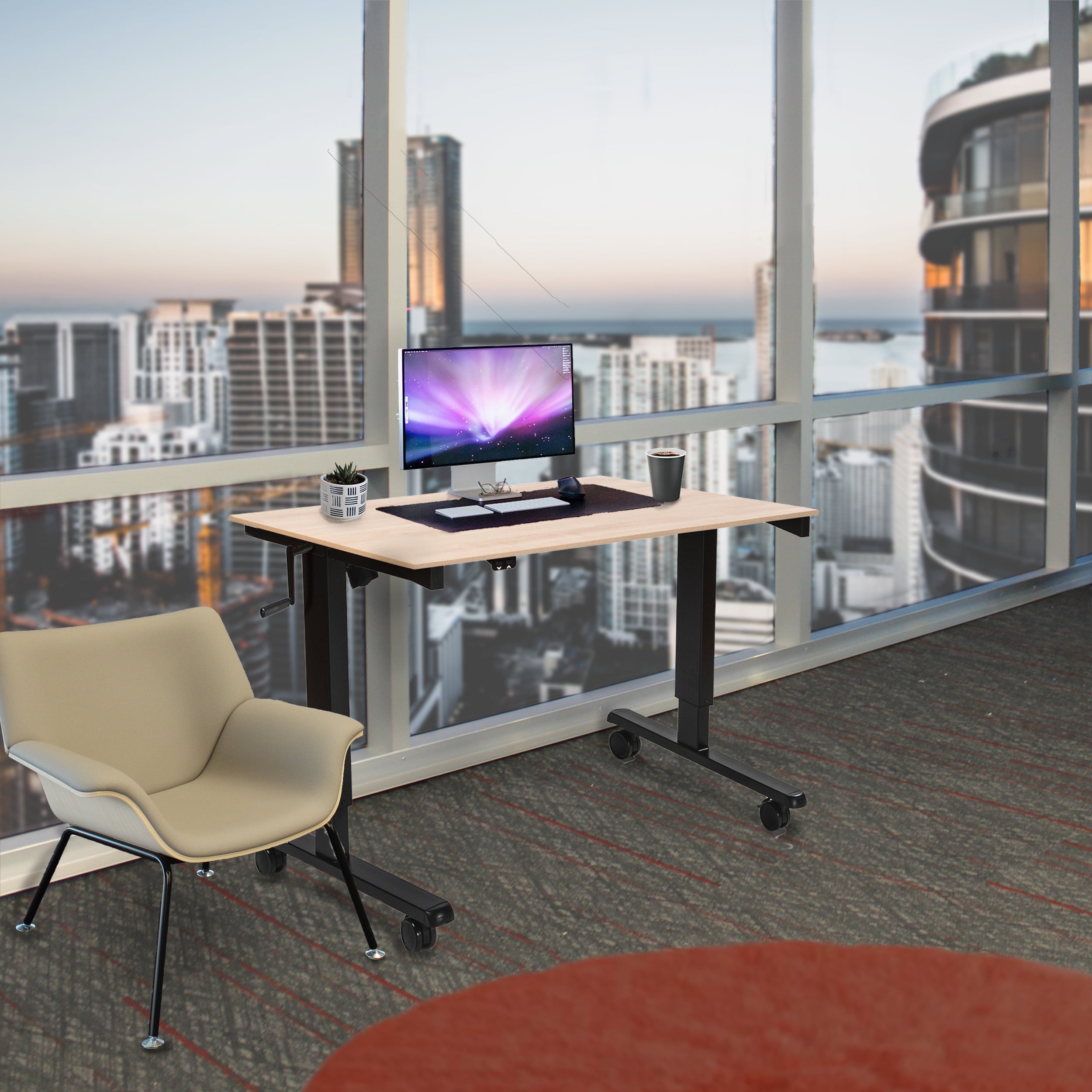 Stand Up Desk Store Crank Adjustable Height Rolling Standing Desk (Black Frame/Natural Walnut Top, 48" Wide)