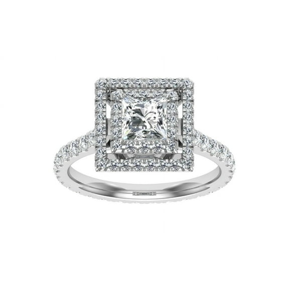 Veda Jewel 1.39 Ct Princess Cut Lab-Created Diamond Ring - Lab-Created Diamond with Double Halo Set Rings - 14K White Gold Plated Rings for Her - Gift for Women - 15th Birthday Gifts for Wife