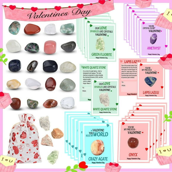 28pcs Valentines Day Gifts for Kids - Valentines Day Cards for Kids School classroom, Valentines Heart Crystals with Cards, Valentine Exchange Party Favors for Kids Boys Girls