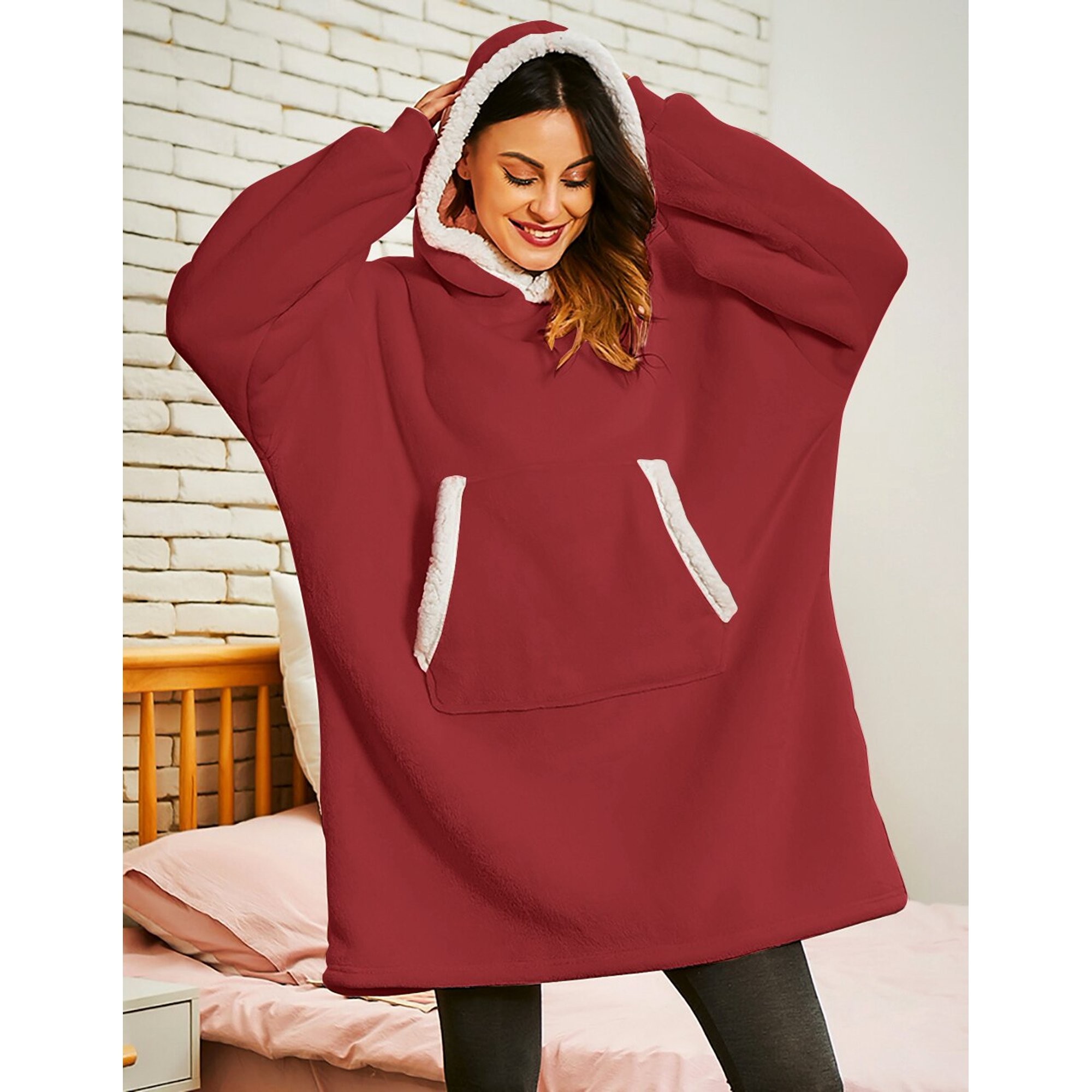 MecTo Wearable Blanket Hoodie Women’s Day Gift, Oversized Sherpa Fleece Blanket Sweatshirt with Sleeves & Pocket