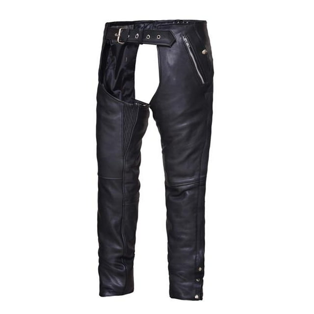 Unisex 4-Pocket Motorcycle Chaps with Snap Out Lliner, Black - 5XL