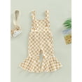 thumbnail image 2 of Toddler Kids Girls Overalls Checkerboard Plaid Print Sleeveless Flare Pants Jumpsuits Summer Casual One-Piece Outfit, 2 of 7