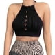 thumbnail image 1 of Mujer Recortado Chaleco Halter Cuello Envoltura Sin Mangas Slim Ajustado Acanalado Crop Tank Top Color Sólido Blusa De Punto Corto, 1 of 5