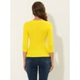 thumbnail image 4 of INSPIRE CHIC Women's Button Decor V Neck 3/4 Sleeve Ruch Top Lemon Yellow XL, 4 of 5