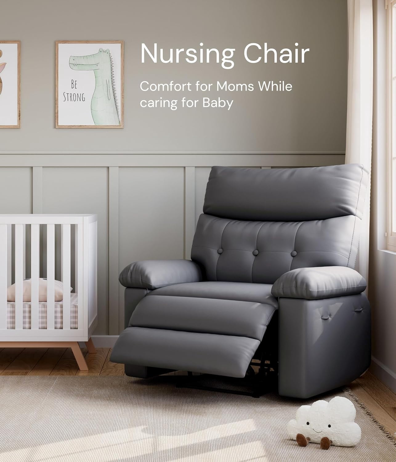 Oversized Wide Recliner Chair - Faux PU Leather Large Manual Recliner for Adults, Exceptional Comfort Lazy Chair with 1.5X Sponge Filling and Easy Recline Mechanism for Relaxation