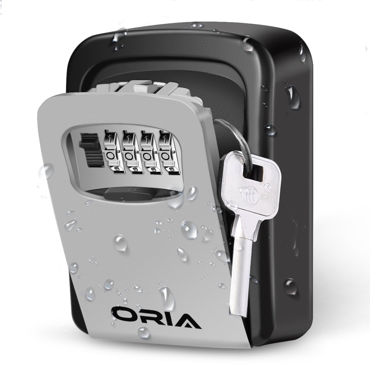 ORIA Portable Key Storage Lock Box 4 Digit Combination, Silver in
