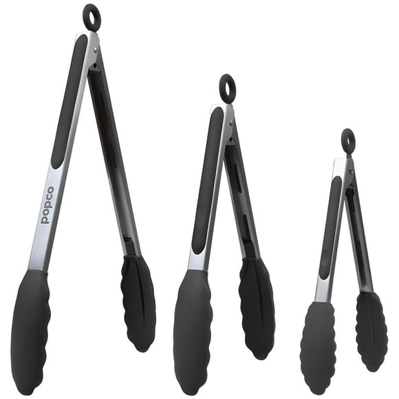 Juego de pinzas de cocina POPCO de acero inoxidable con puntas de silicona