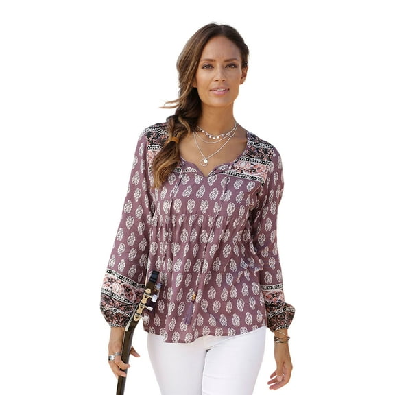 LASCANA Women's Boho Long Sleeve Top Beading