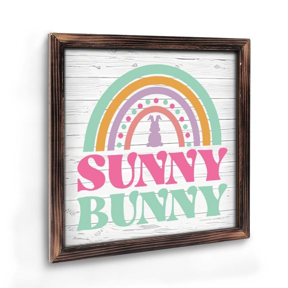 Vintage Wooden Art Decoration , “ Sunny Bunny ” - 8 * 8 Inch Wall Decoration for Home, Living Room, Bathroom, Bedroom, Garden, Dining, Bar, Cafe, Festival Party Decor