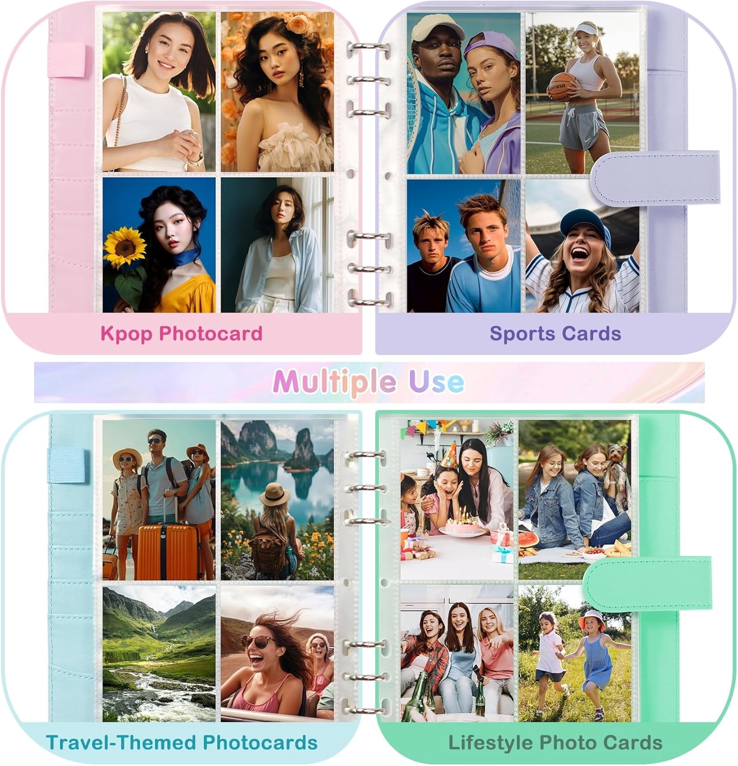 UM A5 Kpop Photocard Binder with 30 Pack 4-Pocket Card Pages,6 Ring A5 Binder Card Collector Album with 240 Card Slots,PU Leather Binder Cover with Magnetic Buckle Closure for Organizing Trading Card