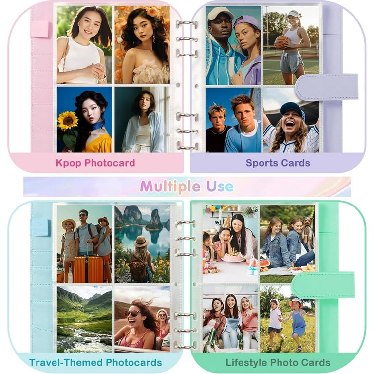 collectors card binder kpop UM A5 Kpop Photocard Binder with 30 Pack 4-Pocket Card Pages,6 Ring A5  Binder Card Collector Album with 240 Card Slots,PU Leather Binder Cover  with