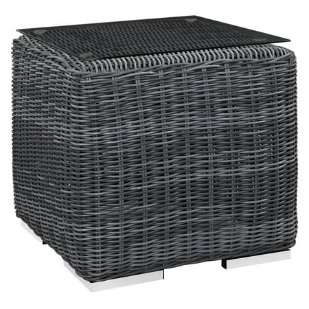 Modway Summon Outdoor Patio Rattan Weave Side Table in Gray
