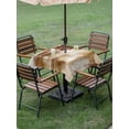 thumbnail image 4 of Outdoor Tablecloth with Umbrella Hole for Patio/Picnic/Party/Camping, Abstract Minimalist Waterproof Table Cloth Square Cover Washable, Modern Bohemia Aesthetic Ombre Brown (54"x 54"), 4 of 9