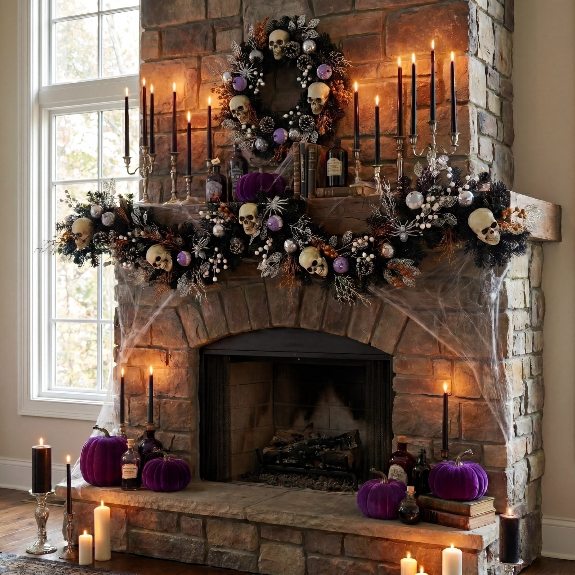 6ft. Artificial Halloween Black Garland with Skulls, Eyeballs and Spiders