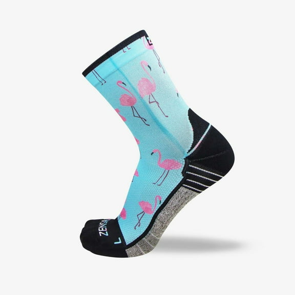 Zensah Pink Flamingos Socks (Mini-Crew) L / Sky Blue