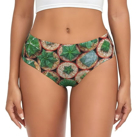 Naloa Cactus 4 Womens No Show Cotton Underwear Mid-High Waisted Soft Ladies Panties Strech Breathable Briefs -3X-Large