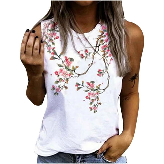 Women's Graphic Tank Tops Loose Sleeveless Floral Print T Shirts Casual Tunic Summer Vest Holiday Tee Shirts for Women