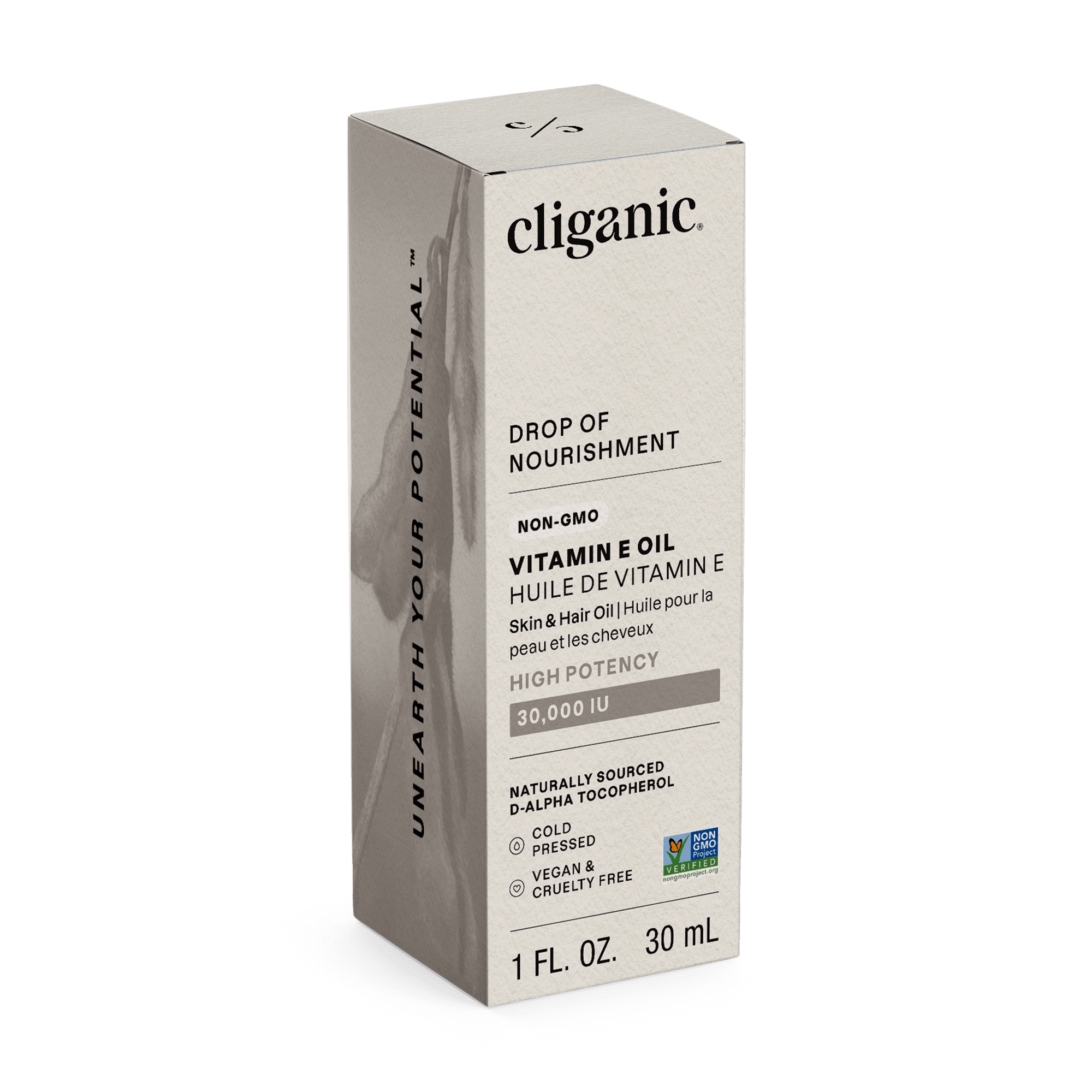 Cliganic Pure Vitamin E Oil Natural Multitasking Treatment for Face & Hair 30000 IU, 1oz