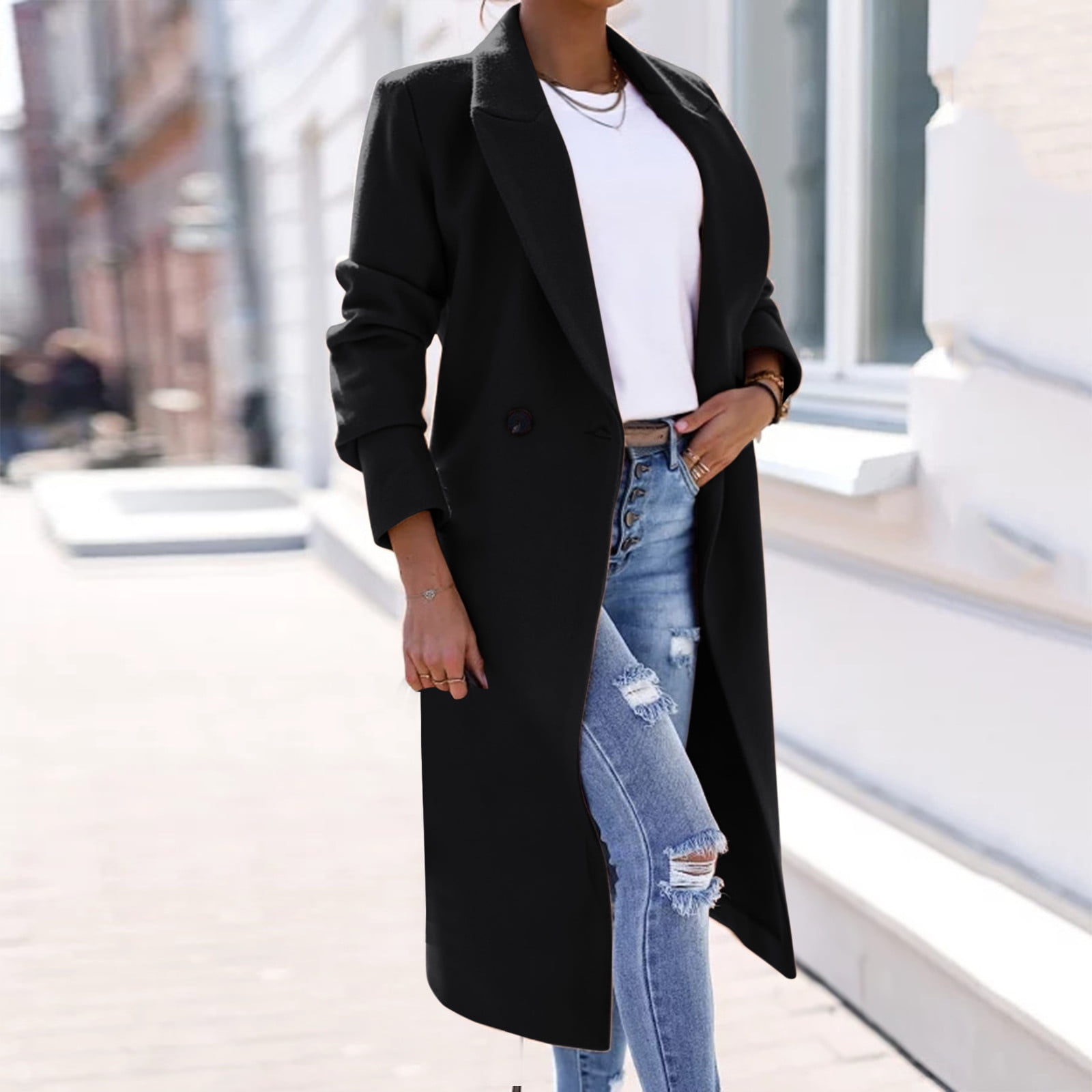 Mnjin Winter Coats for Women Long Length Trench Coat Women